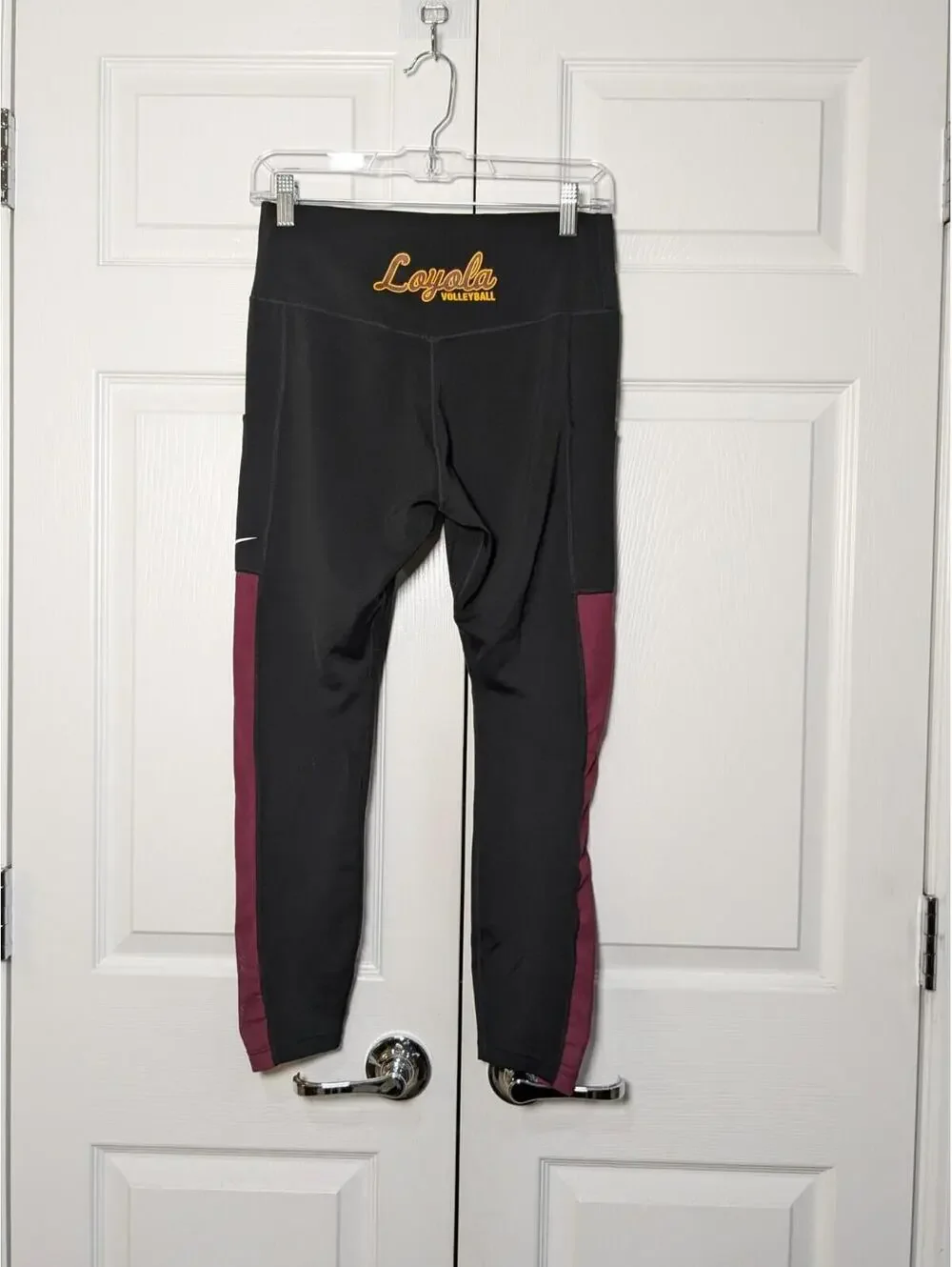 Nike Women's Loyola Volleyball Dri-Fit Leggins, Black Burgundy, Size Medium Tall
